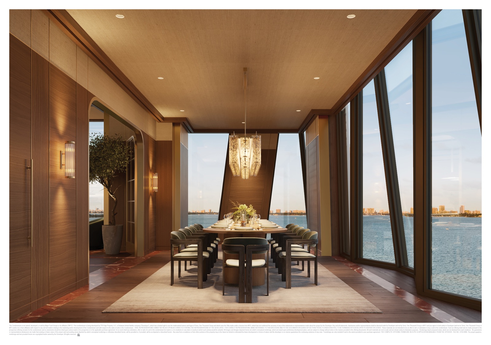 Private dining room at Villa Miami — bookable for residents, MFG-curated menu and on-demand chef service.