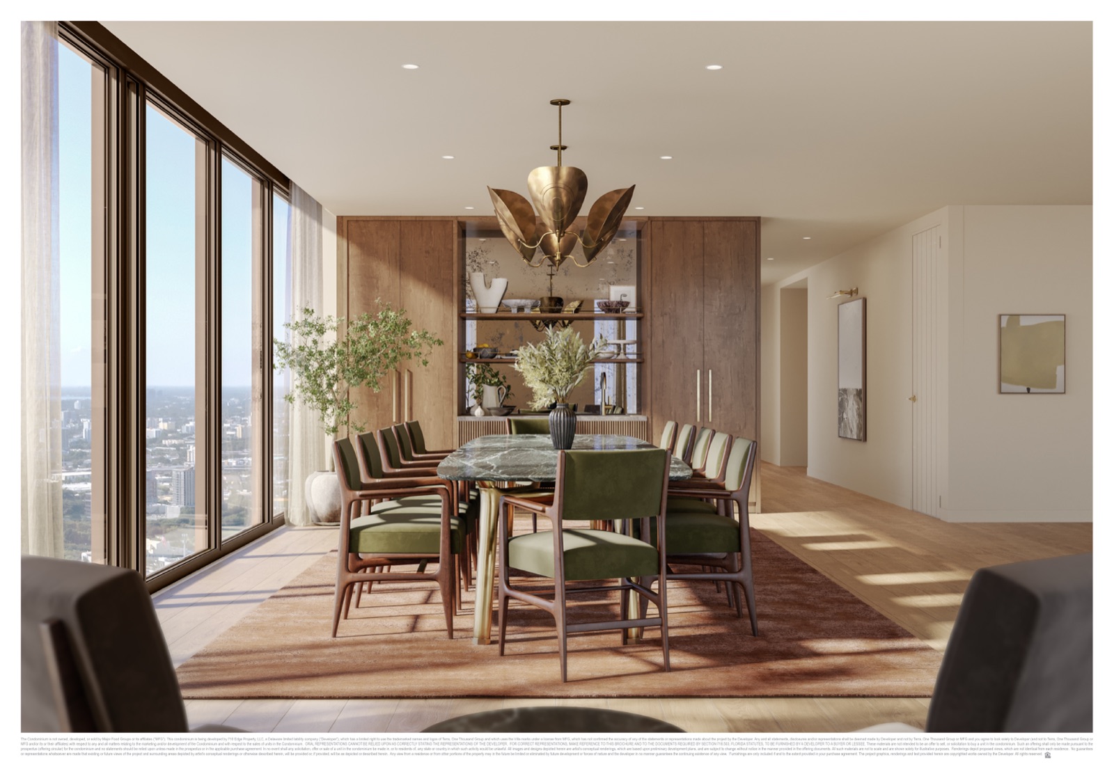 Villa Piano dining area at Villa Miami — open to the great room with Biscayne Bay framing the space.