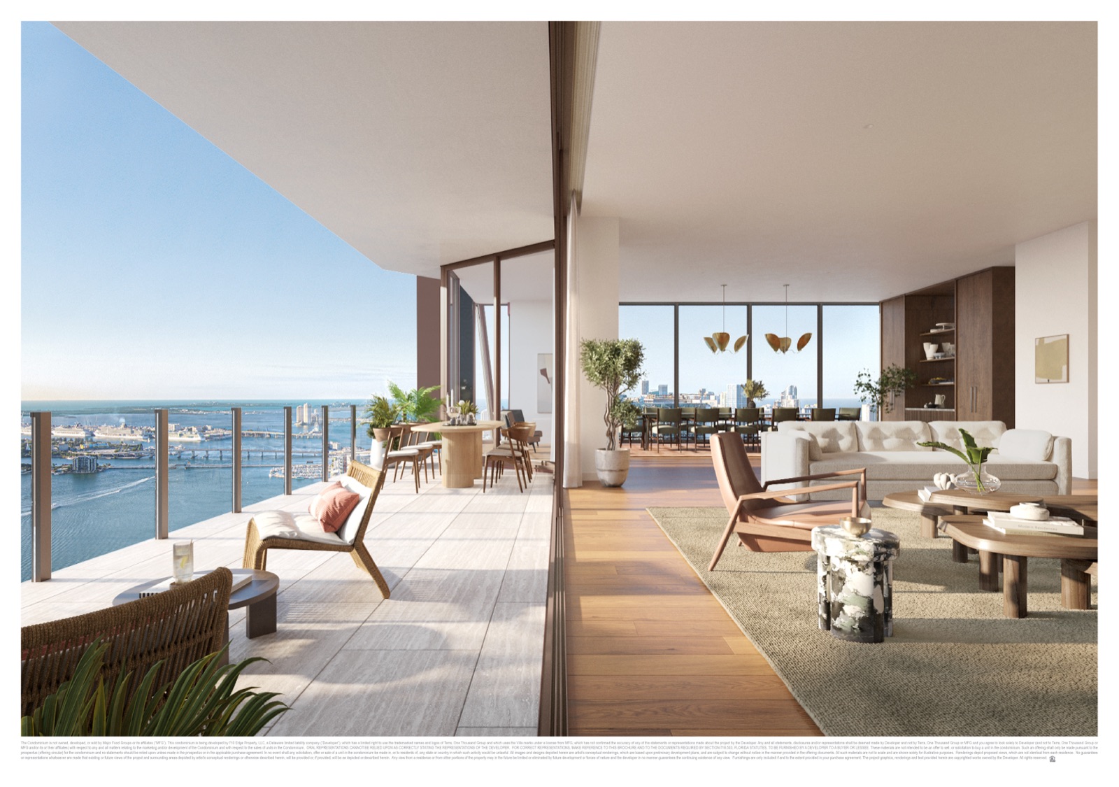 Sunset terrace at Villa Miami — overlooking Biscayne Bay, with views toward the Atlantic Ocean and Miami Beach.