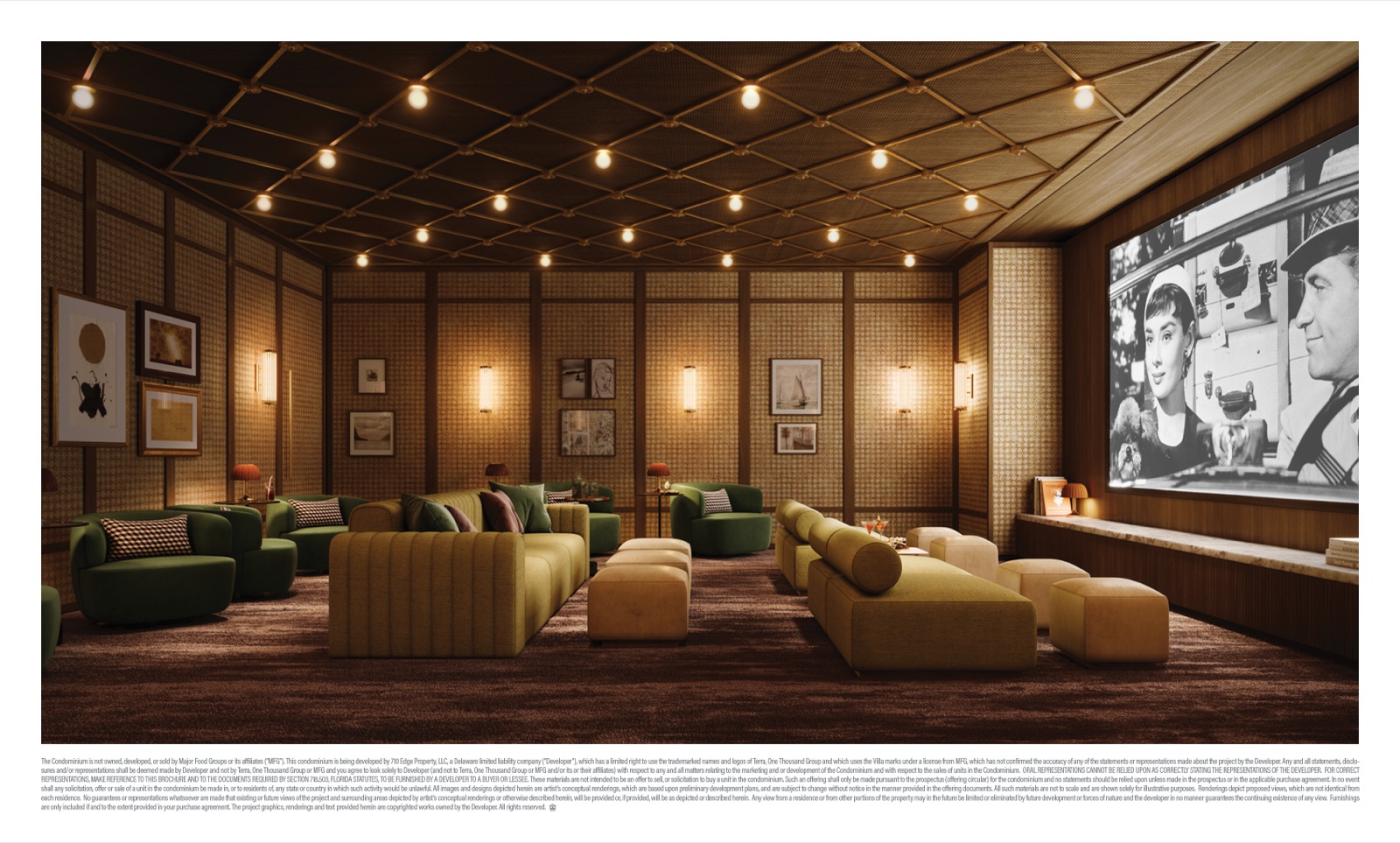 Screening and multi-media room at Villa Miami — for film, sports, and resident screenings.