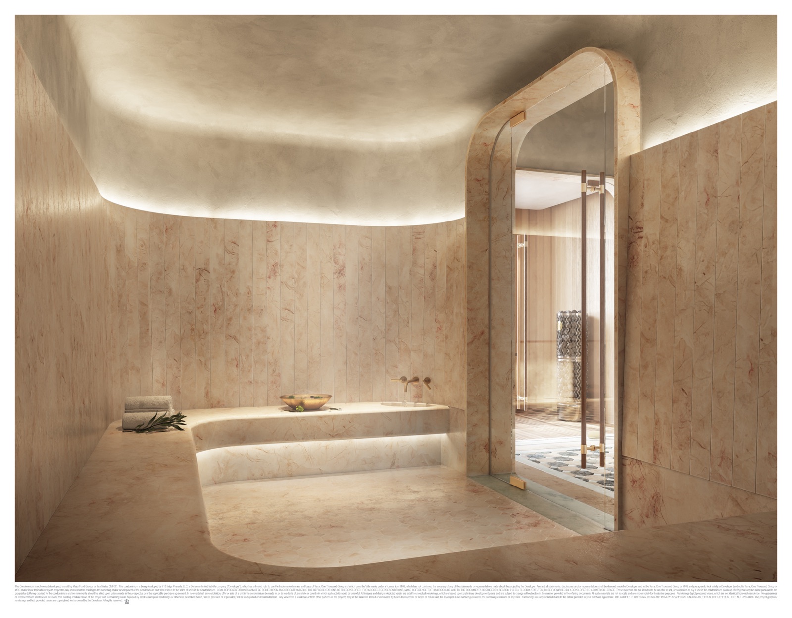 Herbal steam room at Villa Miami — part of the Italian thermal-bath-inspired Mediterranean spa.